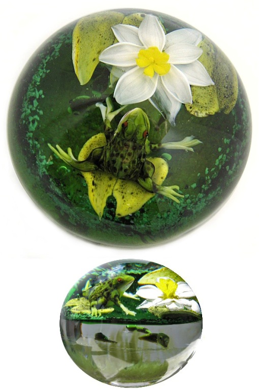 Farfalla Paperweight Ayotte Rick Leopard Frosch mit Seerose RA 1054