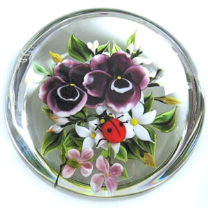 Farfalla Paperweight Ayotte Rick Pansy Bouquet with Ladybug RA 707