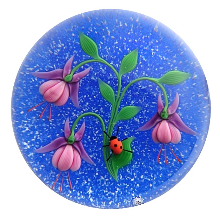 Farfalla Paperweight Baccarat Fuchsie mit Marienkaefer BC 723 2