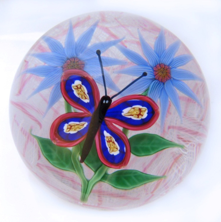 Farfalla Paperweight Baccarat Schmetterling und Dahlien BC 990