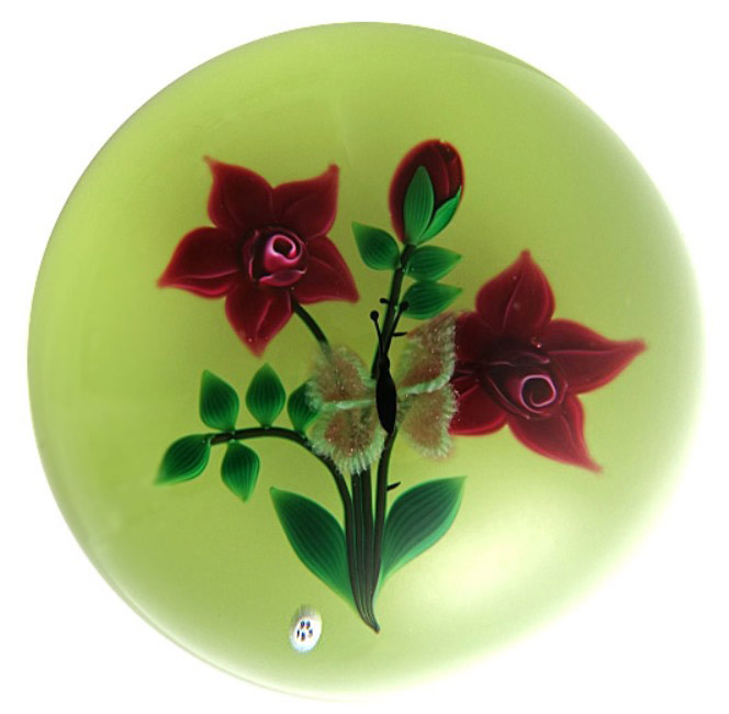Farfalla Paperweight Baccarat Schmetterling und Rosen BC 843