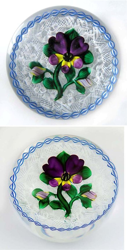 Farfalla Paperweight Banford Bob Stiefmuetterchen auf Lace BB 711