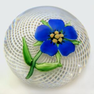 Farfalla Paperweight Blue Pelargonium over Latticinio 592 SL