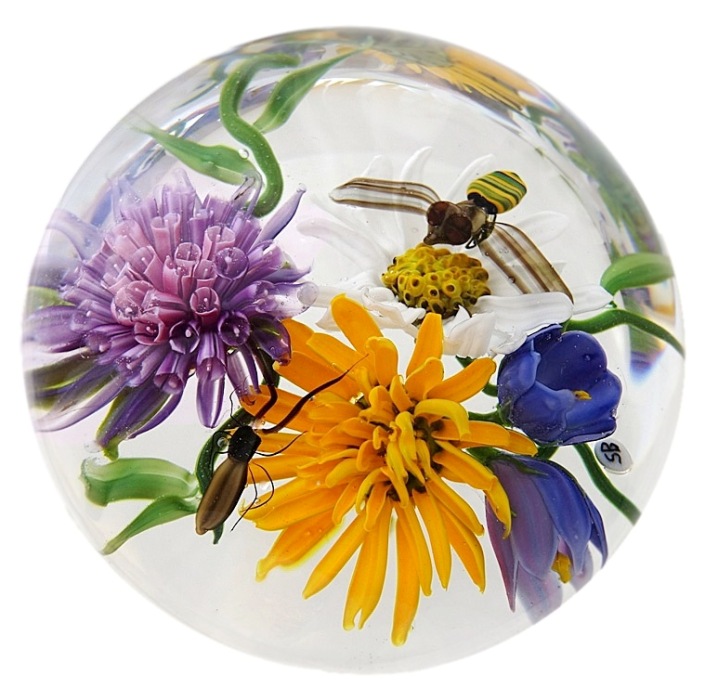 Farfalla Paperweight Bracht Stefan Kaeferglueck mit gelber Sonne SB 084