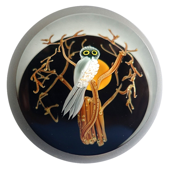 Farfalla Paperweight Buzzini Chris Correia Eule mit Mond CO CB 201 2