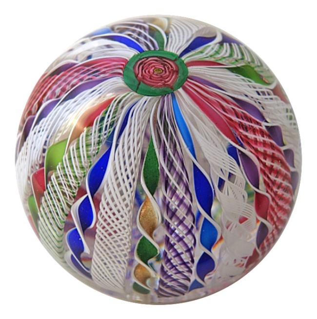 Farfalla Paperweight Cape Cod Glass Works Rainbow Latticinio Crown CC 013