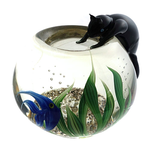 Farfalla Paperweight Correia Art Glass Aquarium die Katze laesst das CO 202