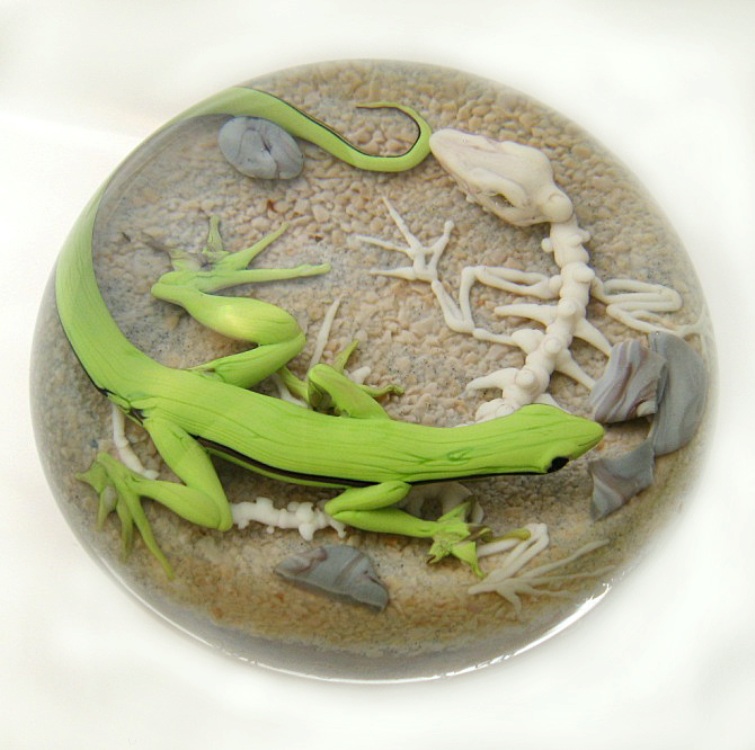 Farfalla Paperweight D Onofrio Jim Eidechse und Skelett DO 158