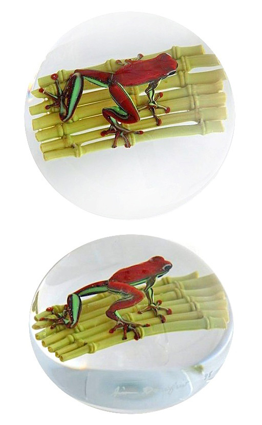 Farfalla Paperweight D Onofrio Jim Frosch auf Bambusfloss DO 126