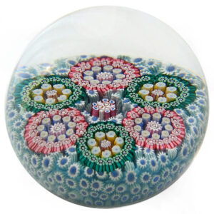 Farfalla Paperweight Deacons John Patterned Millefiori on Carpet Ground JD 1412
