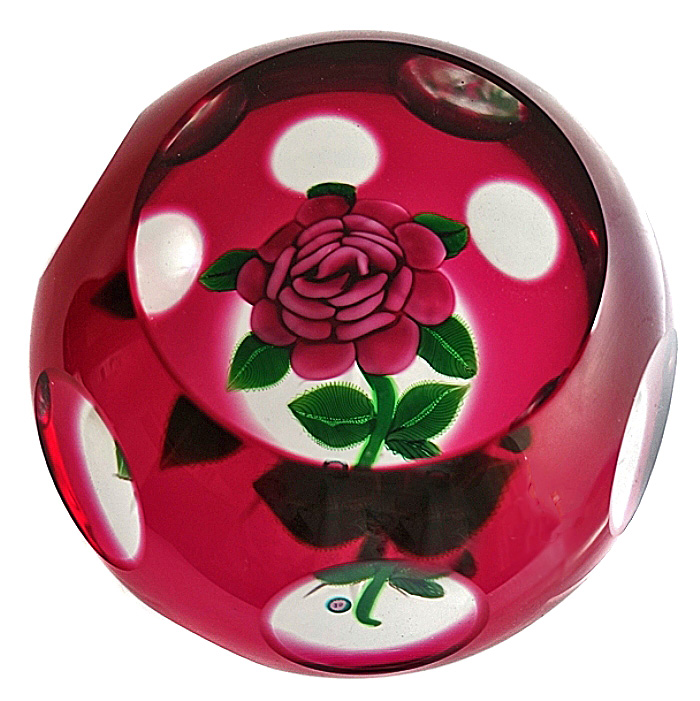 Farfalla Paperweight Deacons John Rote Rose Overlay JD 1404