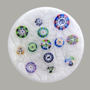 Farfalla Paperweight Deacons John Spaced Millefiori on Muslin JD 1309 d