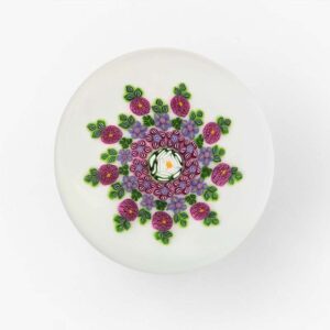 Farfalla Paperweight Ebelhare Drew Mandala mit weisser Clichy Rose DE 031