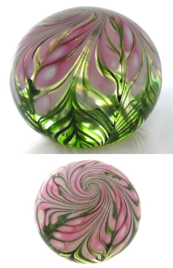 Farfalla Paperweight Lotton Studio Fern pink green 196 LoSt