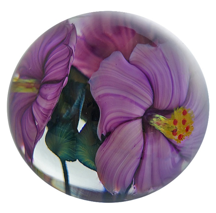 Farfalla Paperweight Lotton Studio Lila Hibiskusblueten 222 LoSt