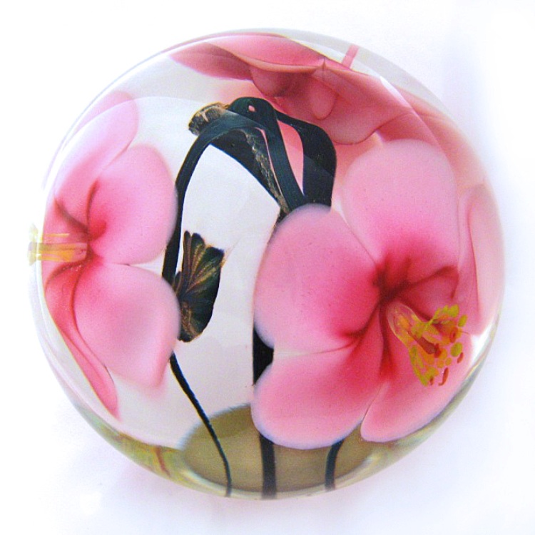 Farfalla Paperweight Lotton Studio Pink Hibiskusblueten 195 LoSt
