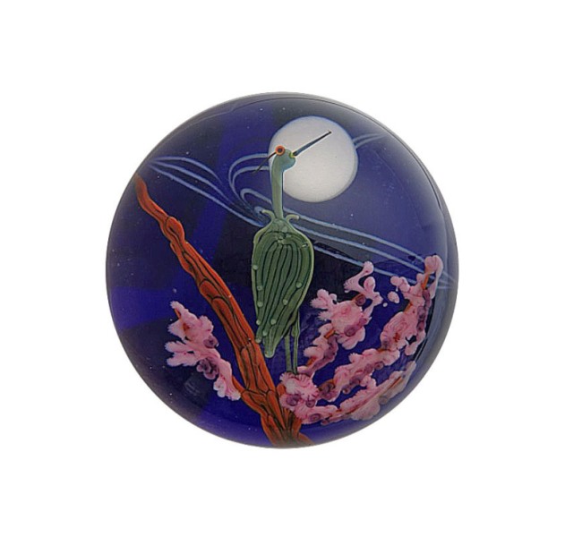 Farfalla Paperweight Lundberg Steven Blauer Reiher mit Vollmond LS StL 103M