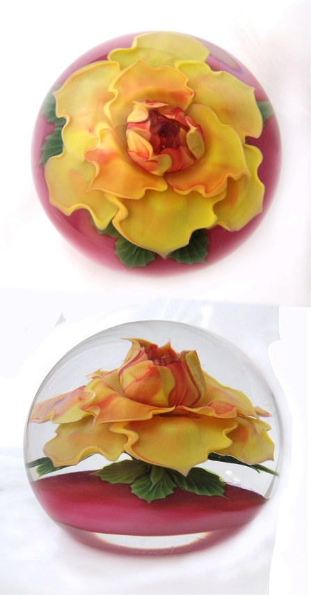 Farfalla Paperweight Lundberg Studios Goldene Rose LS 183M