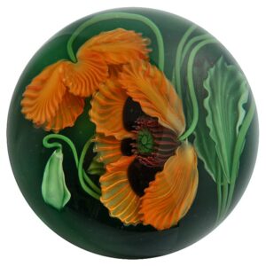Farfalla Paperweight Lundberg Studios Orangefarbene Mohnblueten LS 146OG 4