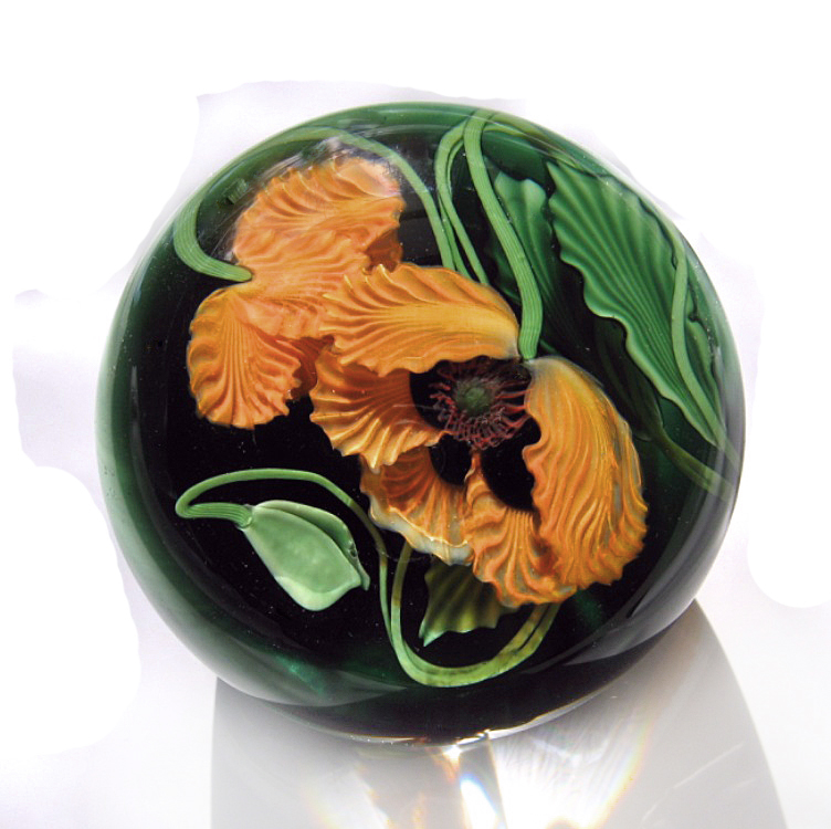 Farfalla Paperweight Lundberg Studios Orangefarbene Mohnblumen LS 146OGM 4