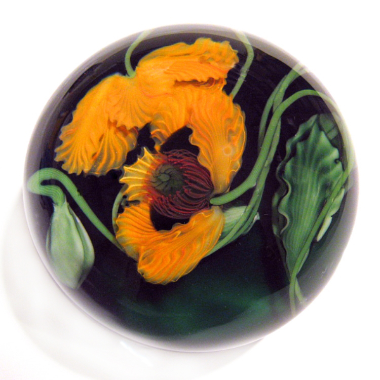 Farfalla Paperweight Lundberg Studios Orangefarbene Mohnblumen LS 146OG 3