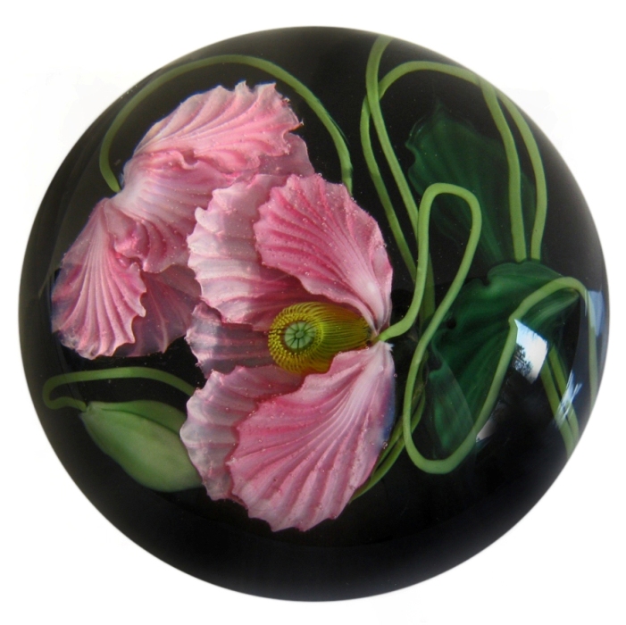 Farfalla Paperweight Lundberg Studios Rosa Mohnblumen LS 146 2GP