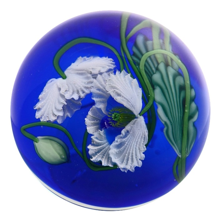 Farfalla Paperweight Lundberg Studios Weisse Mohnblueten LS 146MW