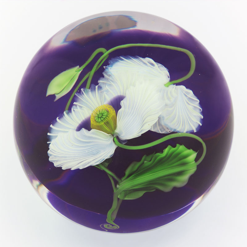 Farfalla Paperweight Lundberg Studios Weisser Mohn LS 146WV