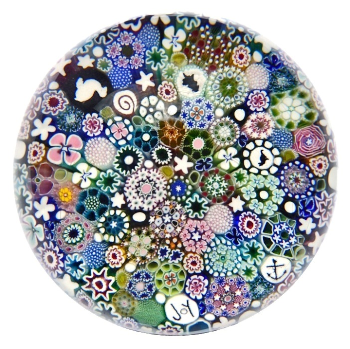 Farfalla Paperweight MacNaught Damon Millefiori Surprise Joy DMN 183