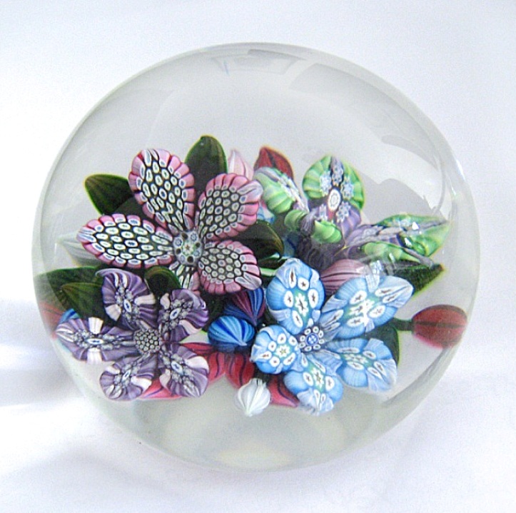 Farfalla Paperweight McDougall Peter 3D Millefiori 4Flower Bouquet PMcD 1001