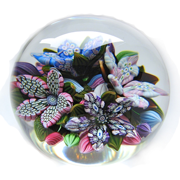 Farfalla Paperweight McDougall Peter 3D Millefiori 4Flower Bouquet PMcD 1101