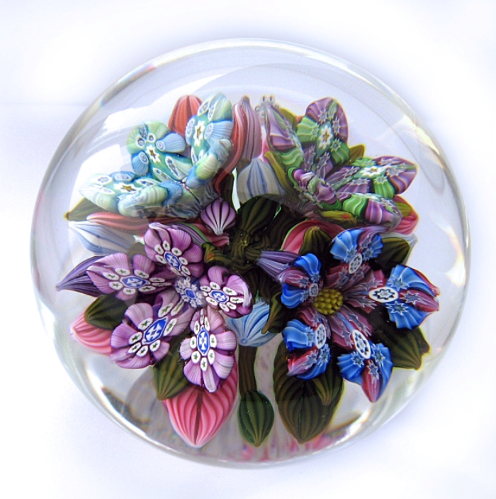 Farfalla Paperweight McDougall Peter 3D Millefiori 4Flower Bouquet PMcD 1102