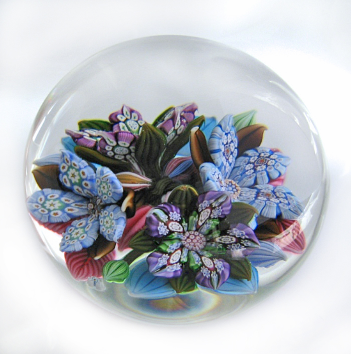 Farfalla Paperweight McDougall Peter 3D Millefiori 4Flower Bouquet PMcD 1103