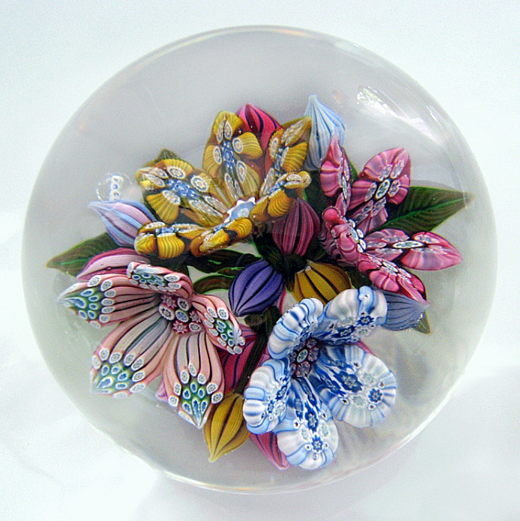 Farfalla Paperweight McDougall Peter 3D Millefiori 4Flower Bouquet PMcD 804
