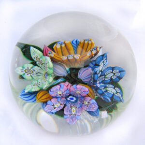Farfalla Paperweight McDougall Peter 3D Millefiori 4Flower Bouquet PMcD 806