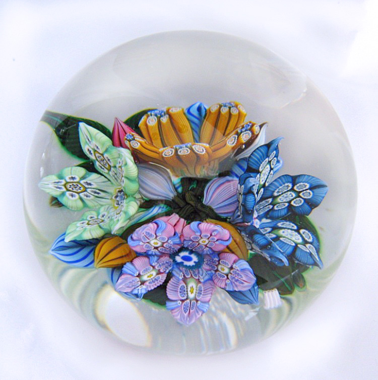 Farfalla Paperweight McDougall Peter 3D Millefiori 4Flower Bouquet PMcD 806