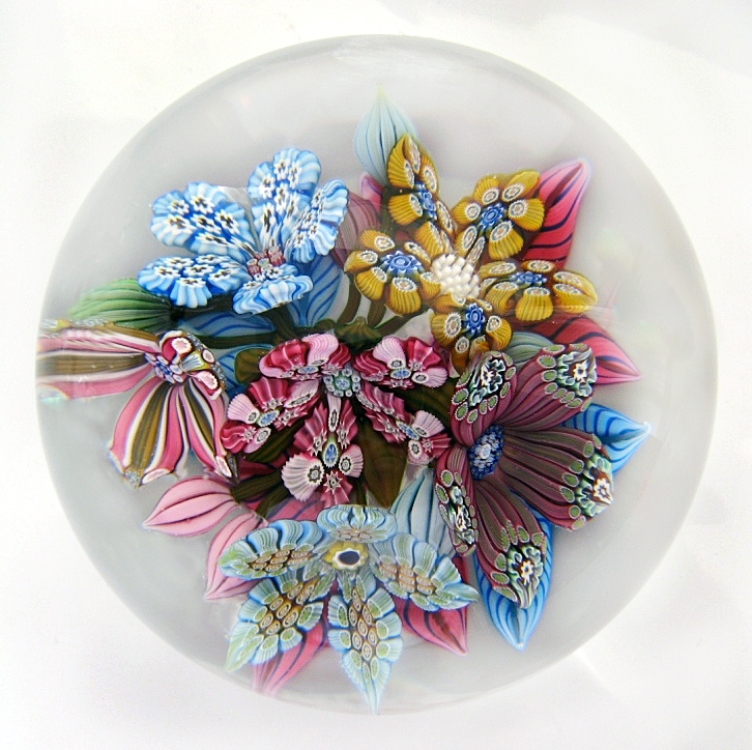Farfalla Paperweight McDougall Peter 3D Millefiori 6Flower Bouquet PMcD 719