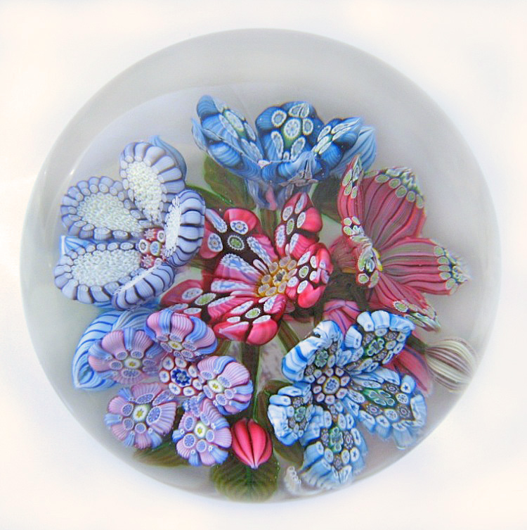 Farfalla Paperweight McDougall Peter 3D Millefiori 6Flower Bouquet PMcD 722