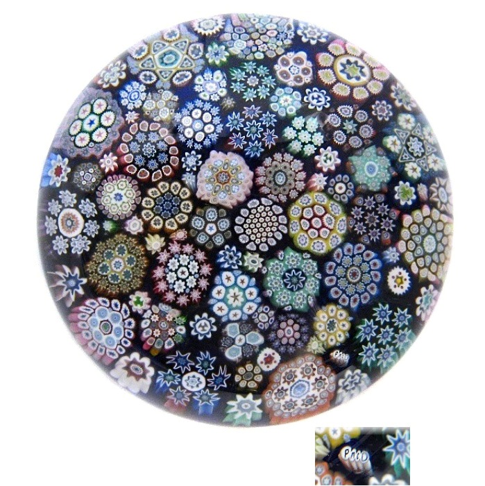 Farfalla Paperweight McDougall Peter Close Millefiori blauer Grund PMcD 012B b
