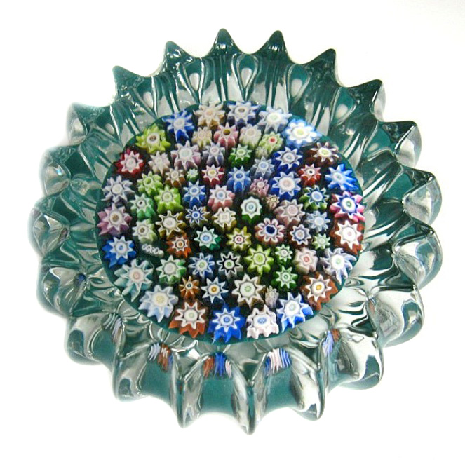 Farfalla Paperweight McDougall Peter Close Millefiori dunkelgruen PMcD 002 dg