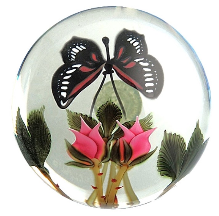 Farfalla Paperweight Orient Flume Rose und Schmetterling OF 102 79