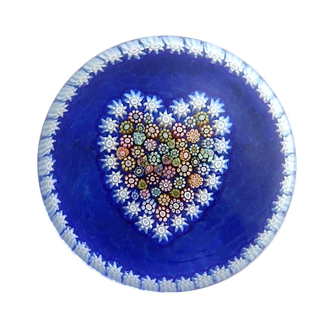 Farfalla Paperweight Perthshire Millefiori Herz blau PP 046b