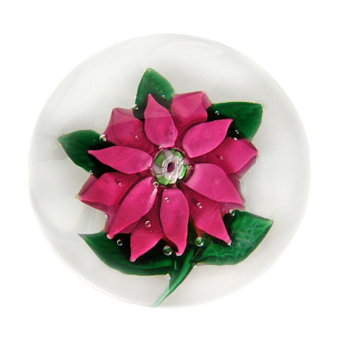 Farfalla Paperweight Poinsette mit Lutz Rose 0929 BuS