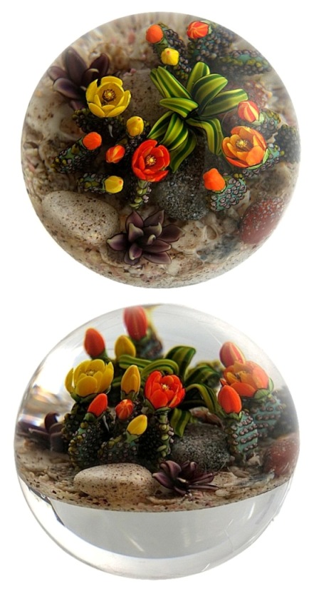 Farfalla Paperweight Richardson Cathy Touchstone Glass Bluehende Kakteen Beavertail Cacti CR 1252