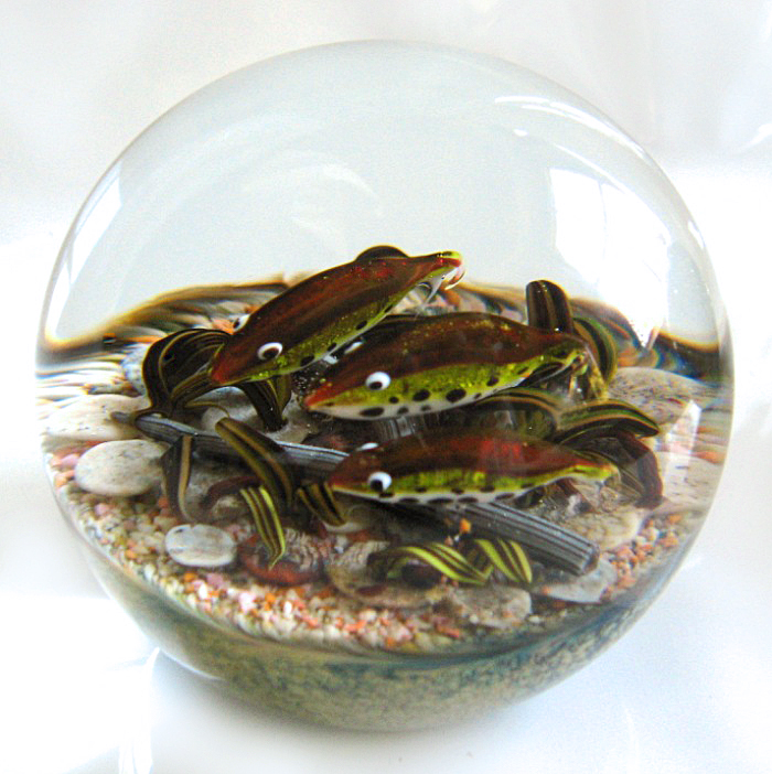 Farfalla Paperweight Richardson Cathy Touchstone Glass Lachse im Fluss CR 127 3