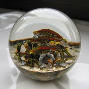 Farfalla Paperweight Richardson Cathy Touchstone Glass Lachse im Fluss CR 127 4