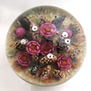 Farfalla Paperweight Richardson Cathy Touchstone Glass Rosabluehende Kakteen CR 124