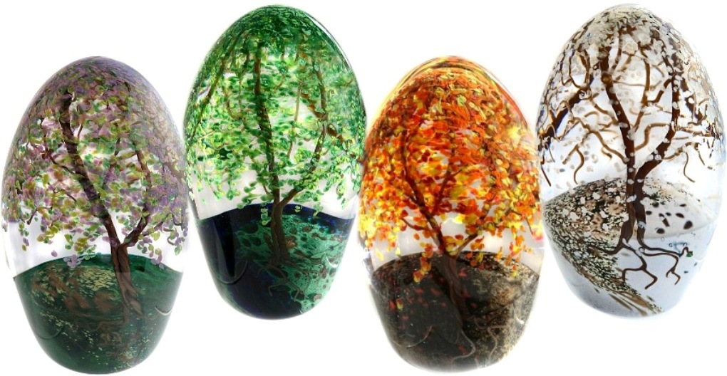 Farfalla Paperweight Richardson Cathy Touchstone Glass Vier Jahreszeiten kompletter Satz CR 4 4