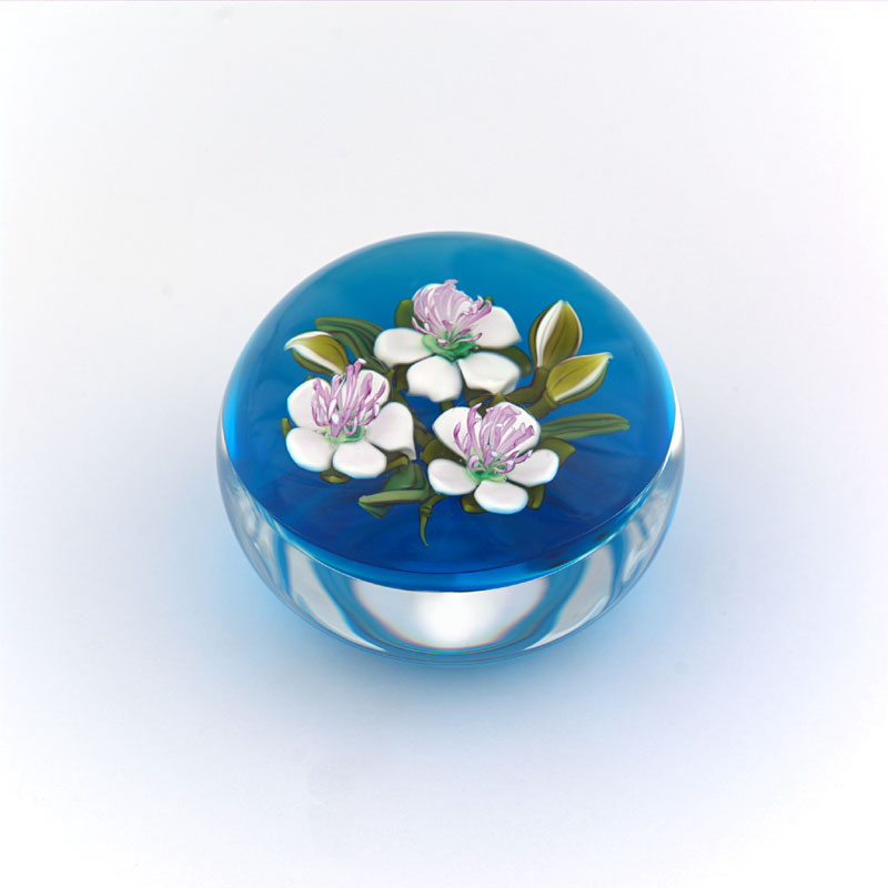 Farfalla Paperweight Rosenfeld Ken Posy weisse Blueten KR 199M