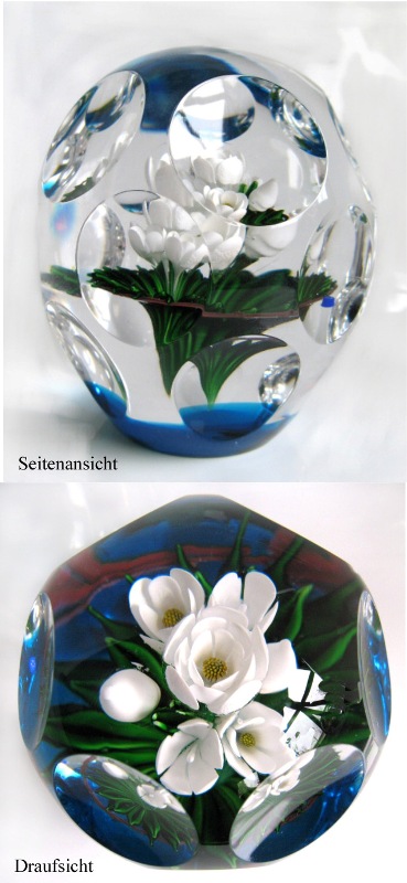 Farfalla Paperweight Saint Louis Fleur d Eau White Upright Bouquet SL 50300
